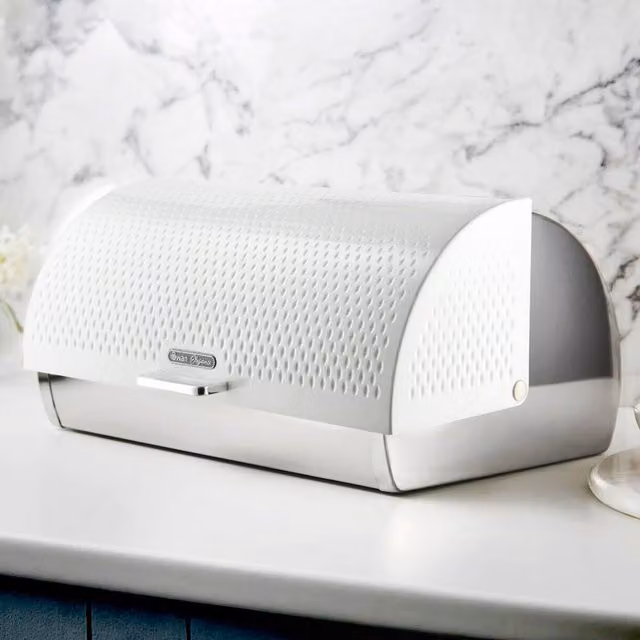 Swan Elegance Bread Bin with Roll Front and Ventilated Design in White