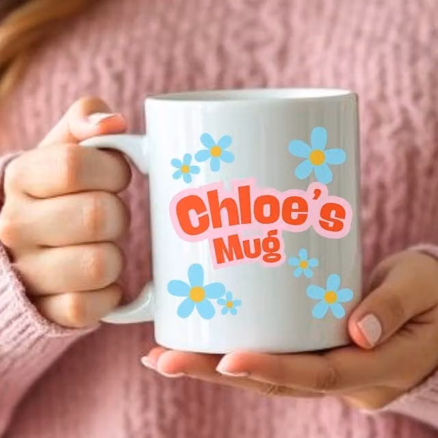 Aye Do Gifts Personalised Blue Daisy Floral Ceramic Mug for Adults