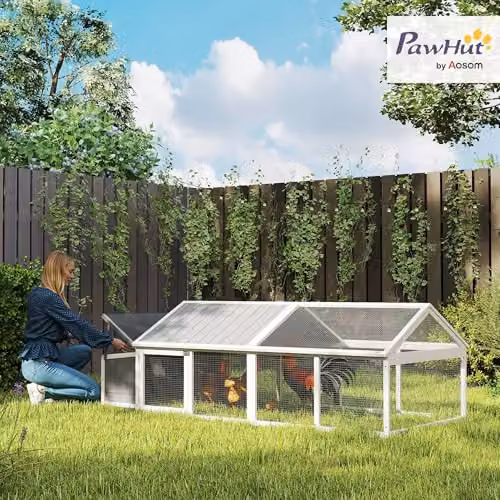 PawHut White Wooden Chicken Run and Coop with Nesting Box and Openable Roof for 4-8 Chickens, Rabbits or Ducks – 2