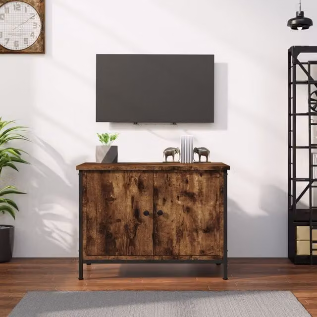 Berkfield Home TV Cabinet with Doors in Smoked Oak Brown, W/D/H: 60 x 35 x 45 cm