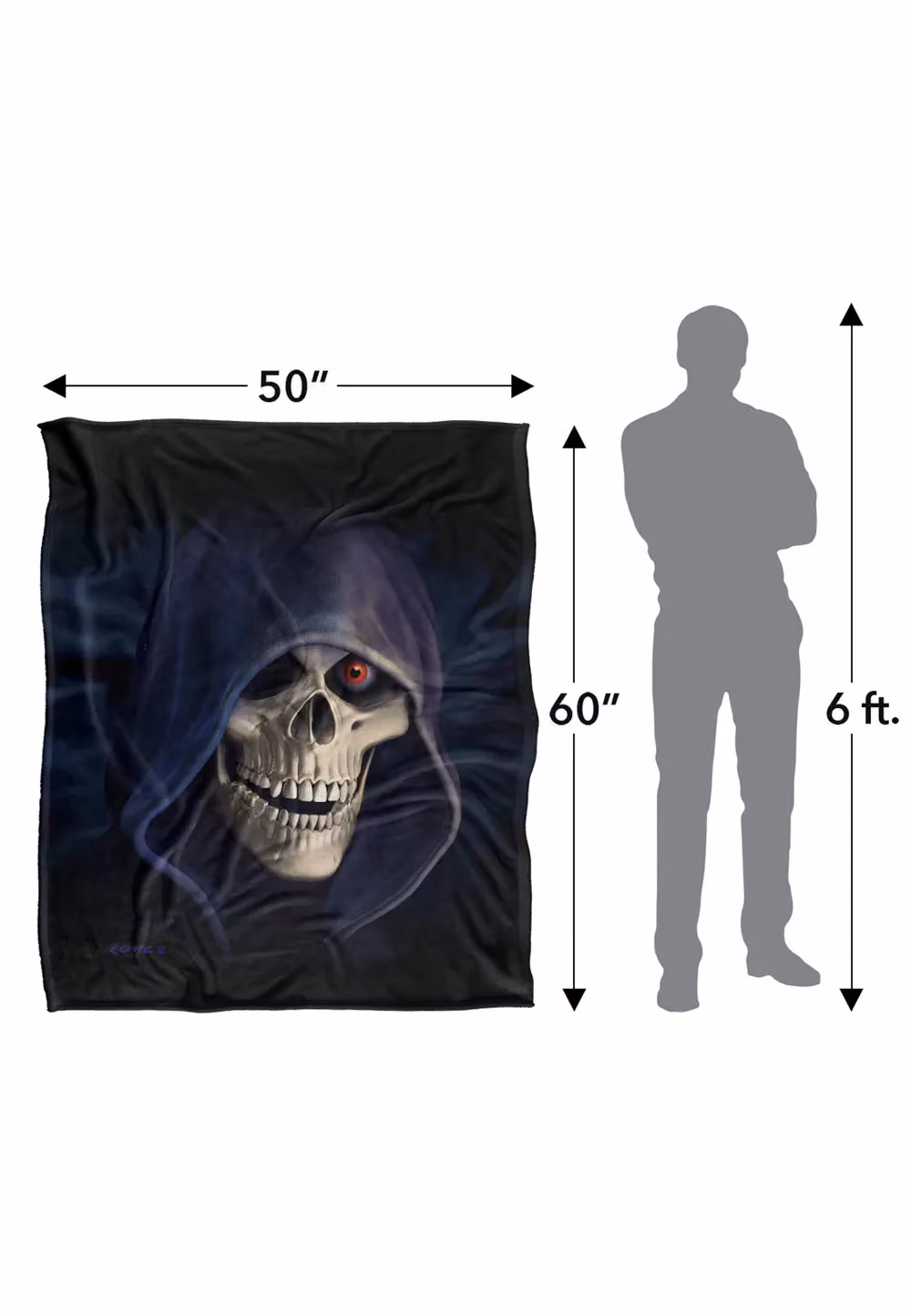 JQ Licensing Royce Mcclure Grim Reaper Silky Touch Super Soft Fleece Throw Blanket, White, W/D/H: 152 x 127 cm – 7