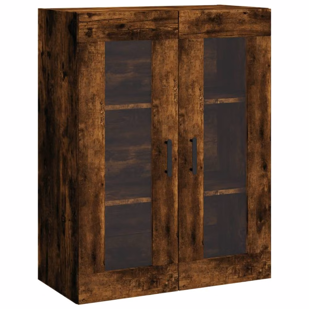 Berkfield Home Wall Mounted Smoked Oak Cabinet with Glass Doors in Brown, W/D/H: 69.5 x 34 x 90 cm – 3
