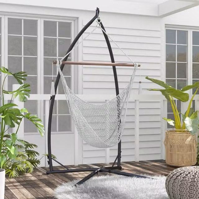 Outsunny Metal Frame Hammock Chair Stand with Chain, Black