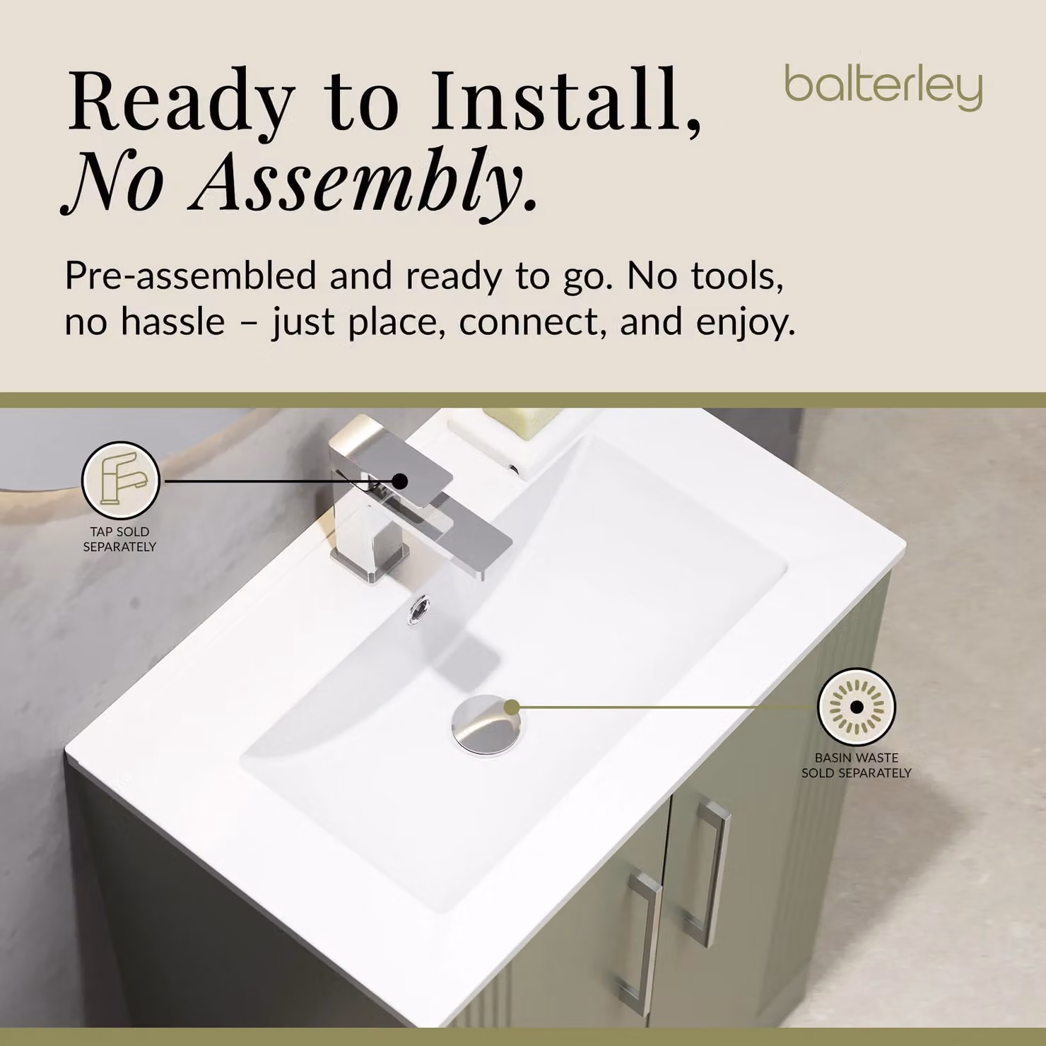 Balterley Floor Standing Green Matt Bathroom Vanity Unit with Rectangular Basin and Soft Close 2 Doors – 4