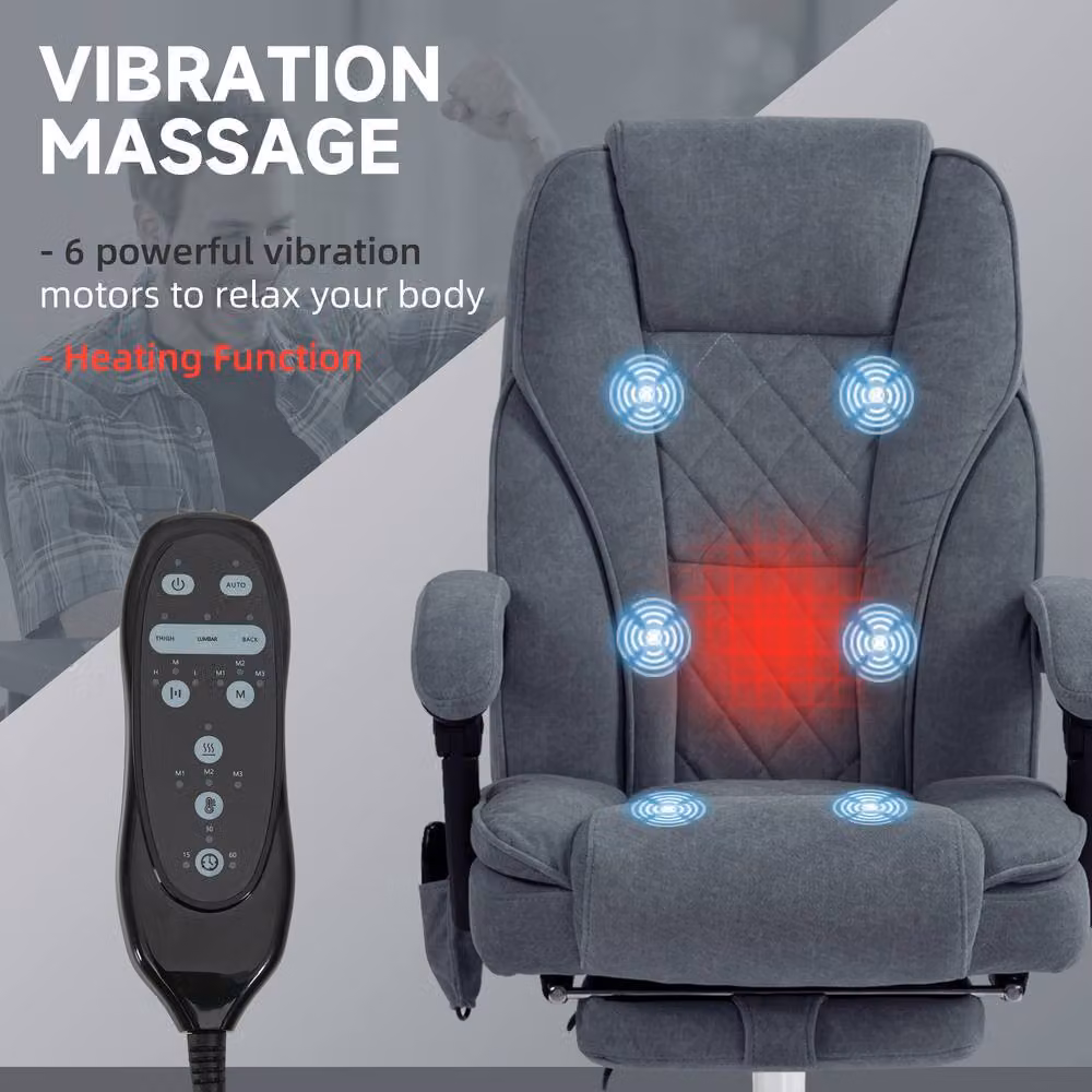 STILVORA Heated Massage Office Chair with Footrest in Grey Fabric – 5