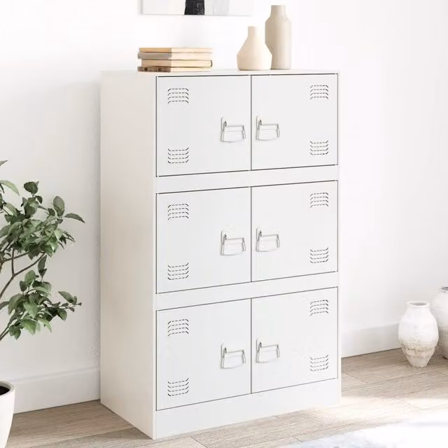 Berkfield Home Industrial White Metal Sideboard W: 67 cm, D: 39 cm, H: 107 cm