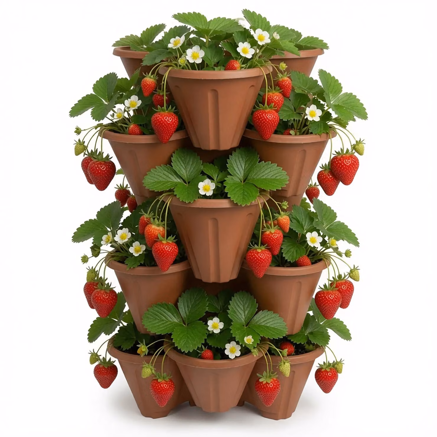 Simpa Stackable Tri-Pot Plastic Strawberry Planters, 6 Piece, Brown – 2