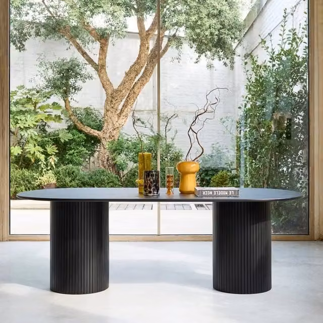 sweeek Oval Oak Veneer Dining Table in Black, Seats 8