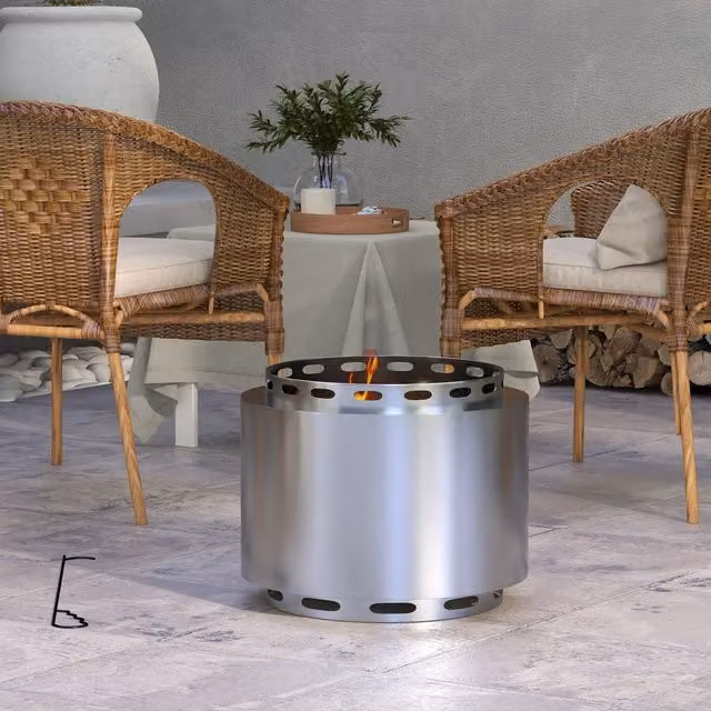Outsunny Stainless Steel Smokeless Fire Pit Fire Bowl, Silver