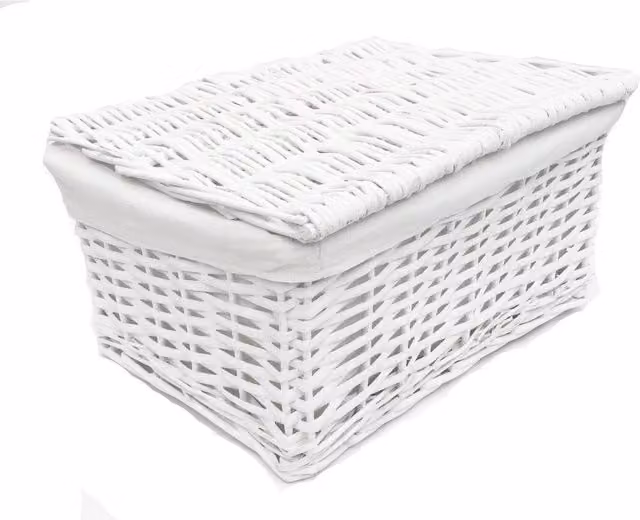 Topfurnishing Lidded Wicker Storage Basket with Lining in White, Width: 24 cm