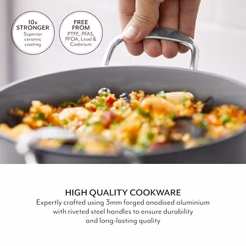 Sur La Table Hard Anodised Ceramic Non-Stick Casserole with Glass Lid, Grey, 24cm – 4