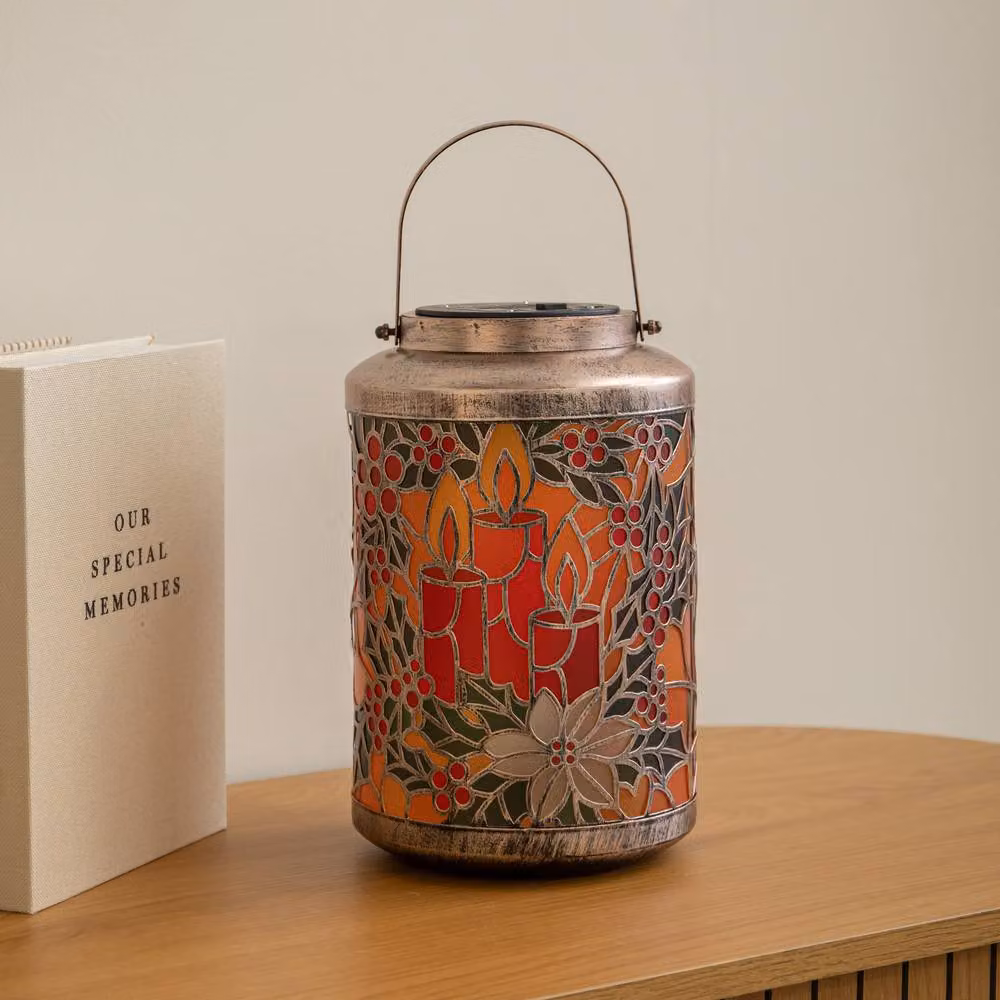 Samuel Alexander White and Multicolour Floral Metal Christmas LED Candle Lantern with Timer, Height: 34 cm – 2