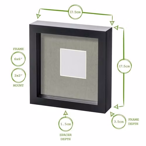 Nicola Spring Square Acrylic Shadow Box Photo Frame in Grey and Black with Glass and Plastic Details – 2