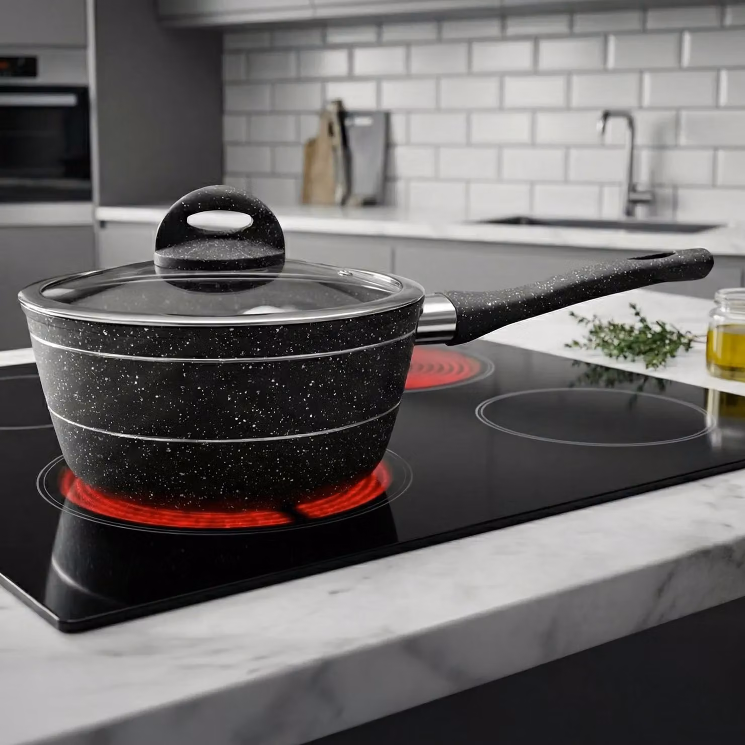 Royalford Non-Stick Granite Coating Multipurpose Saucepan with Glass Lid, Black, Diameter: 16 cm – 2