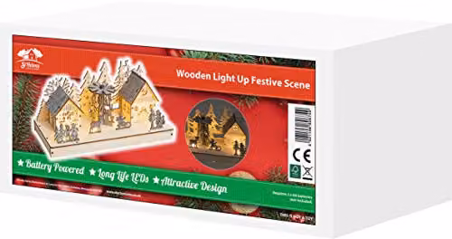 St Helens Home & Garden Battery Powered Wooden Light Up Festive Christmas Scene in Beige – 4