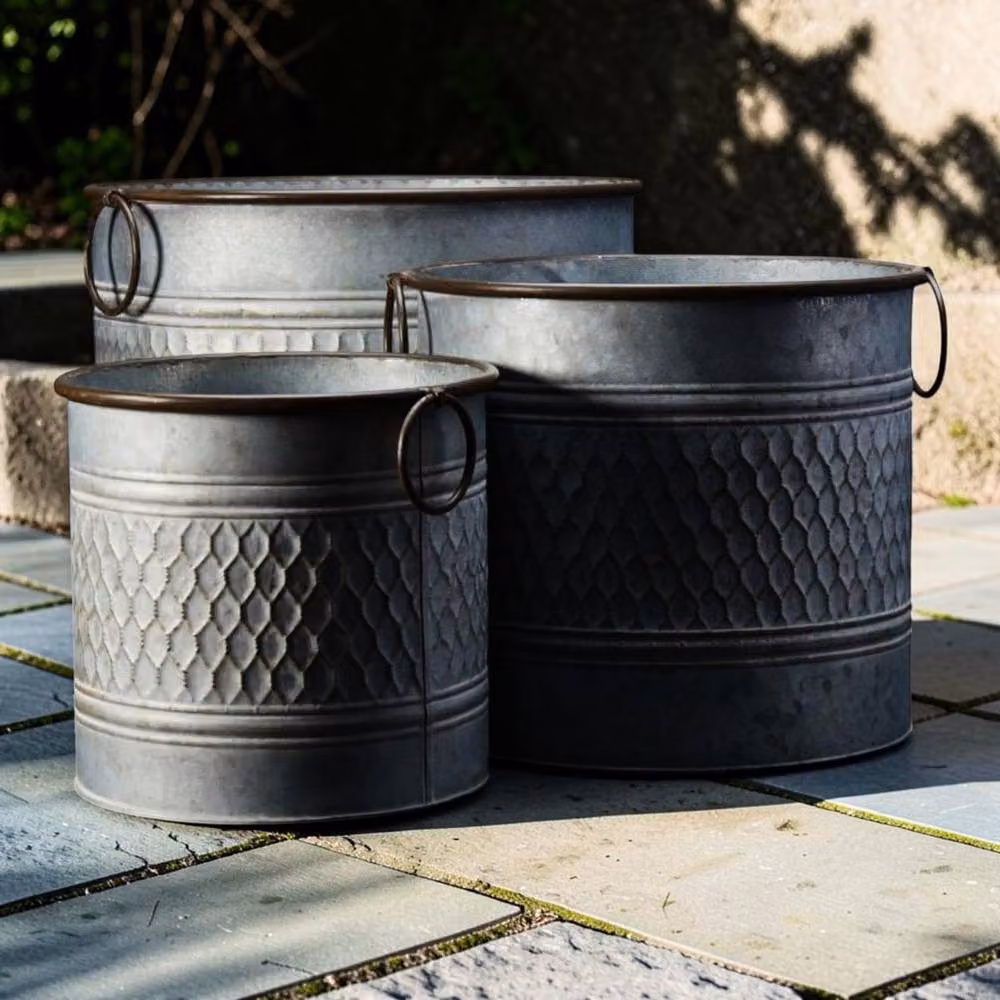Four Candle Set of 3 Honeycomb Zinc Planters in Grey – 2