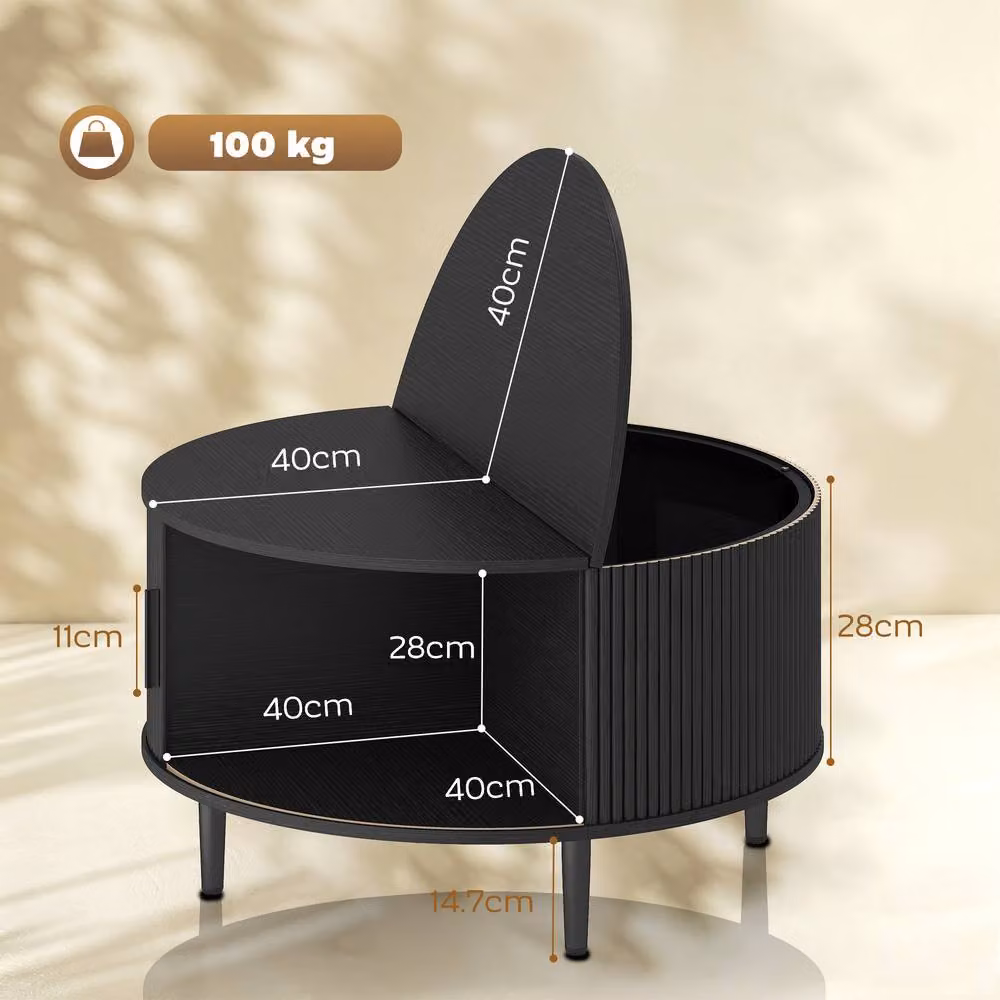 STILVORA Round Coffee Table with Lift Top and Hidden Storage in Black – 3