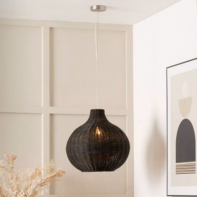 Ruma Black Rattan Dome Pendant Ceiling Light