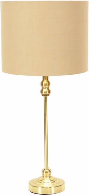 ValueLights Maggie Gold Table Lamp with Beige Fabric Cylinder Shade and Gold/Brass Metal Base