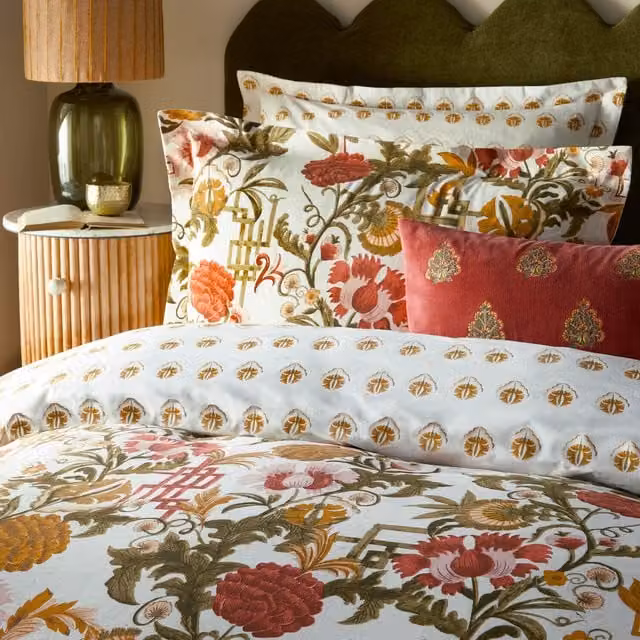 Make It A Home Ishana Reversible Floral Cotton Duvet Cover Set, Brown and Multicolour, W: 180 cm x L: 200 cm