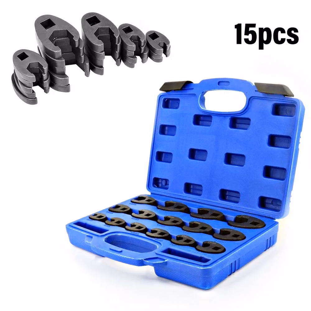 Kelvenix 15-Piece Heavy Duty Metric Crowfoot Wrench Set, Chrome Molybdenum Steel Open End Spanners in Black – 6