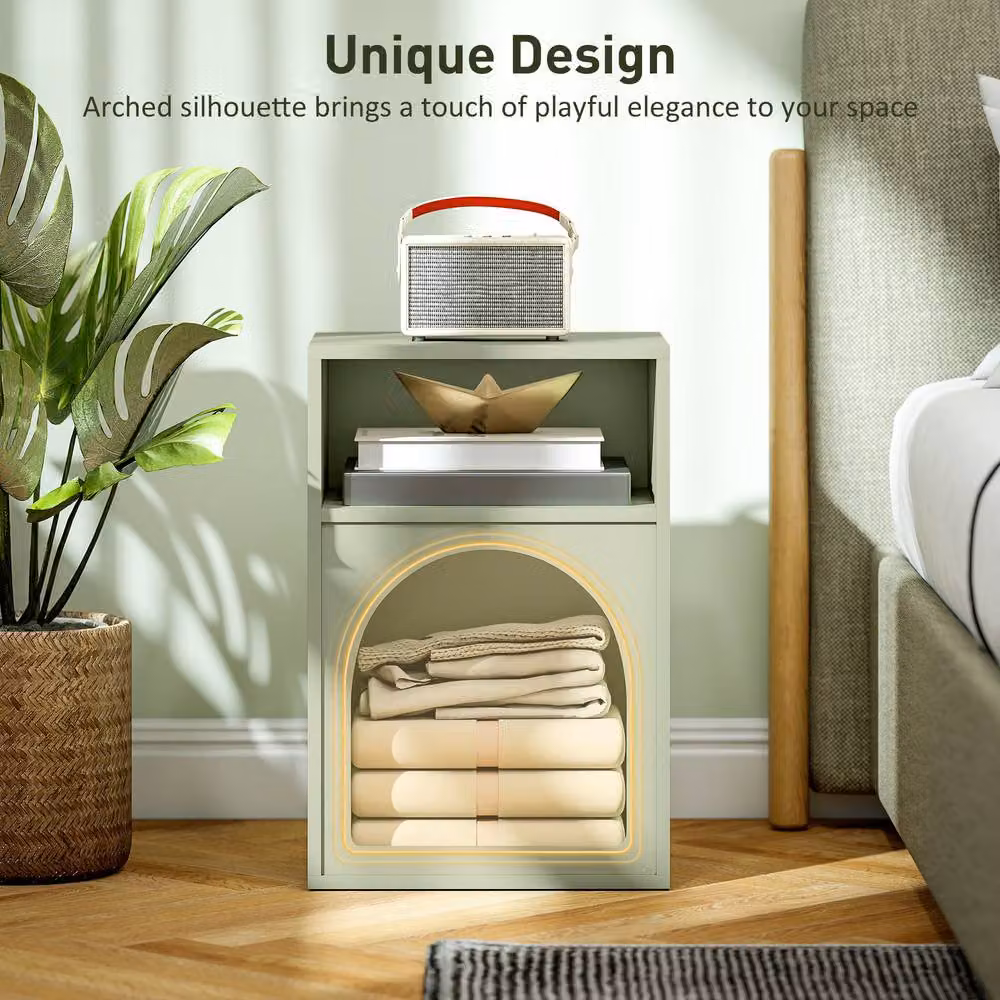 STILVORA Modern Green Bedside Table with 2 Open Compartments – 4