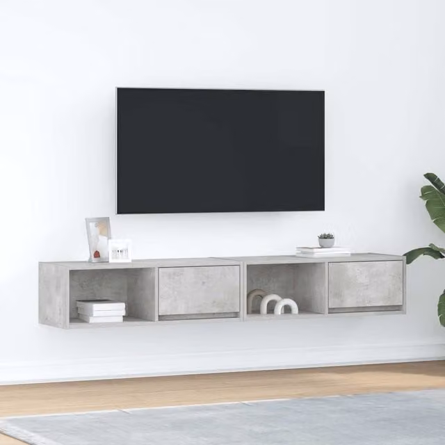Berkfield Home Set of 2 Wall Mounted TV Cabinets in Concrete Grey, W/D/H: 80 x 31 x 25.5 cm – 1