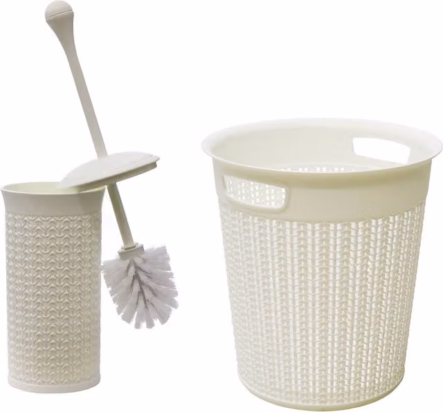 JVL 12L Knit Design Loop Plastic Round Freestanding Bin in White, Diameter: 40 cm