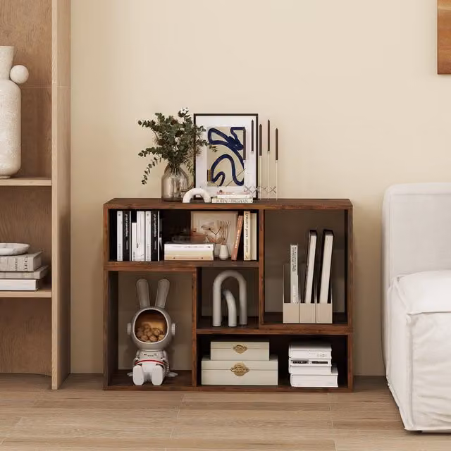 Costway Set of 2 Brown Wood Console TV Stands