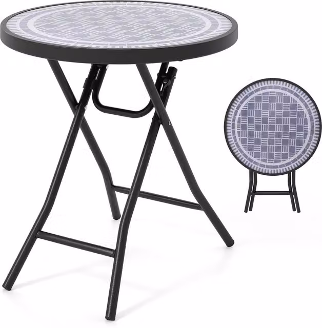 COSTWAY Modern Grey Foldable Glass and Metal Patio Coffee Table