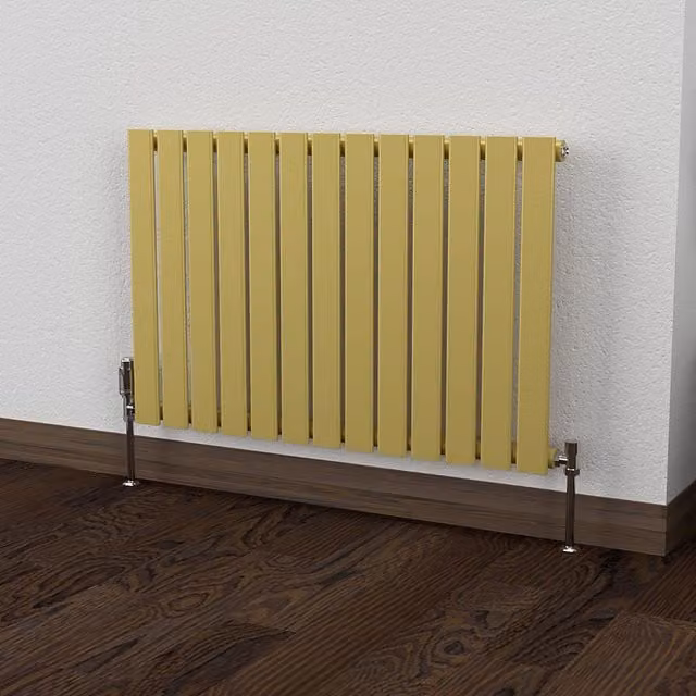 Lux Heat Flat Horizontal Single Coloured Steel Radiator in Metallic Gold, W: 91.0 cm, H: 60.0 cm