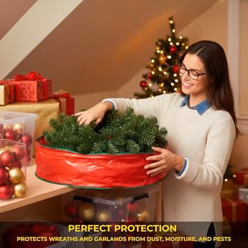 Shatchi Christmas Wreath and Garland Storage Bag in Red, W/D/H: 60 x 20 x 20 cm – 6