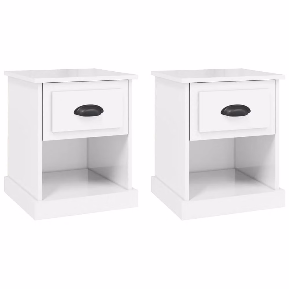 Berkfield Home Set of 2 High Gloss White Bedside Cabinets, W/D/H: 39 x 39 x 47.5 cm – 2