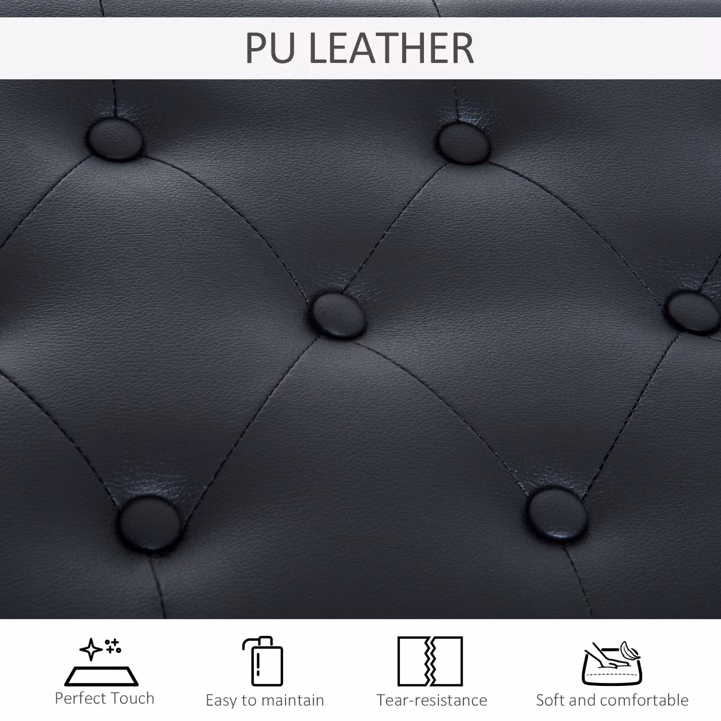 HOMCOM Elegant PU Leather Piano Bench with Storage, Black, W: 76 cm, D: 36 cm, H: 50 cm – 7