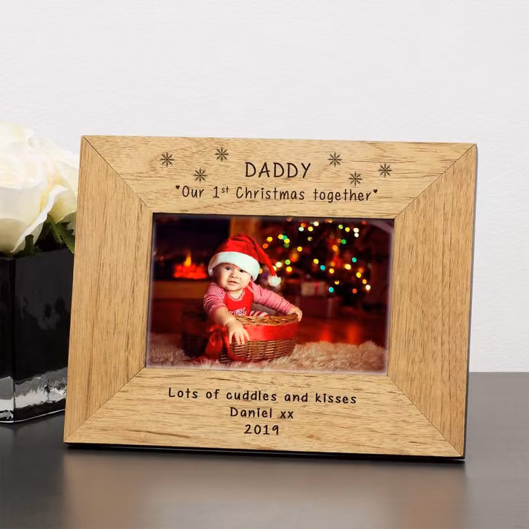 Uniqueful Personalised Daddy Our 1st Christmas Together Wood Picture Frame, Beige, W/H: 15 x 10 cm