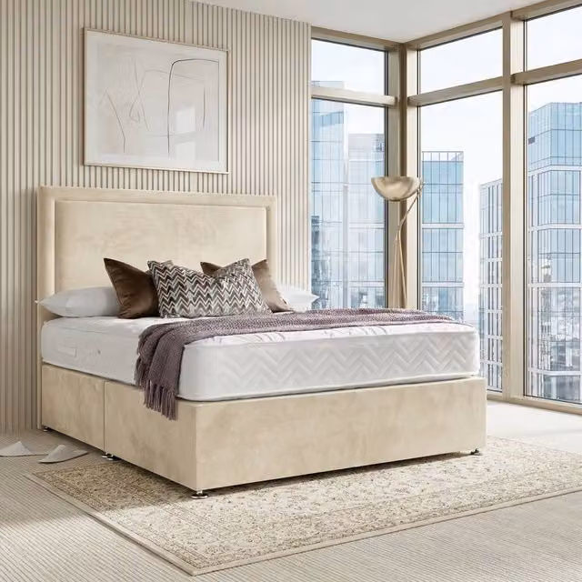 DS Living Velmont Cream Velvet Upholstered Divan Bed, W/D/H: 90 x 190 cm