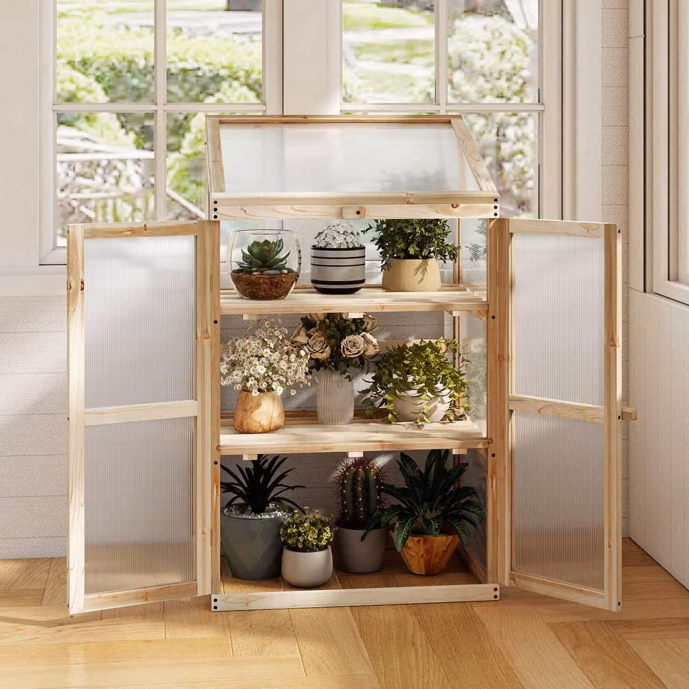 Gymax Wooden Cold Frame Greenhouse and Outdoor Raised Planter in Beige, W/D/H: 100 x 60 x 45 cm – 6