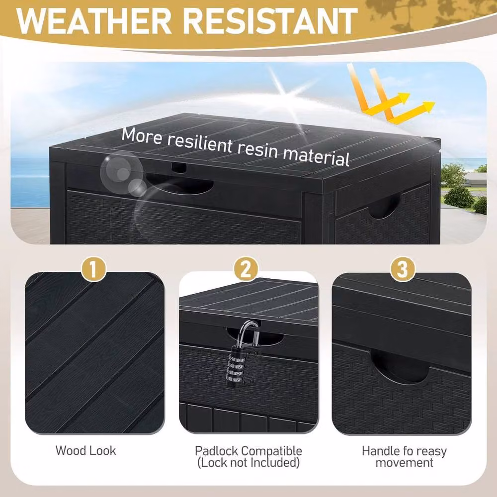 FLAVORA 126L Lockable Weatherproof Plastic Storage Box in Black – 5