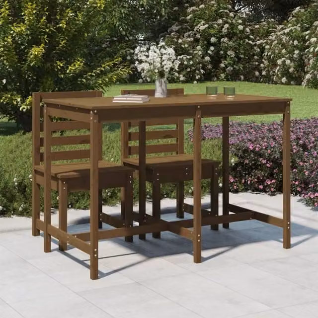 Berkfield Home Rustic Solid Wood Pine Garden Table in Honey Brown, W: 159.5 cm, D: 82.5 cm, H: 110 cm