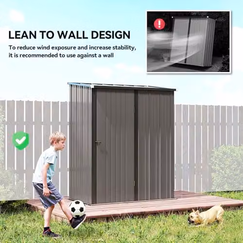 Outsunny Metal Lean-to Garden Storage Shed with Single Lockable Door in Grey, W: 161.5 cm, D: 94.5 cm, H: 196 cm – 5