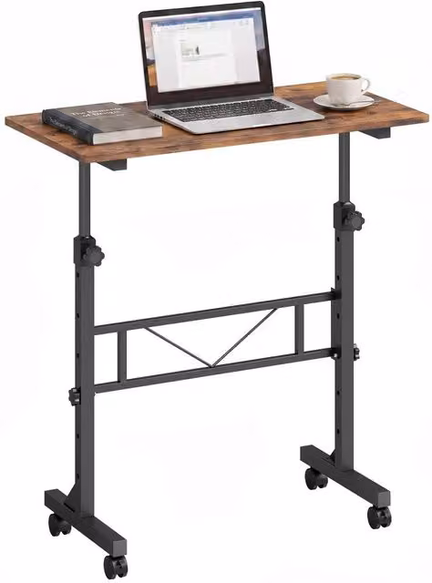 Rolipo Height Adjustable Overbed Table with Wheels in Brown, W: 80 cm, D: 40 cm