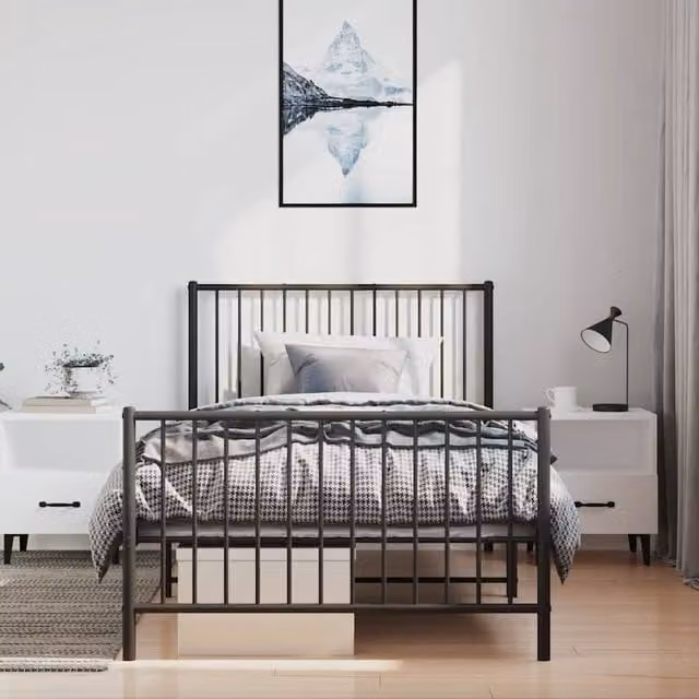 Berkfield Home Metal Bed Frame with Headboard and Footboard in Black, W/D/H: 100 x 200 cm