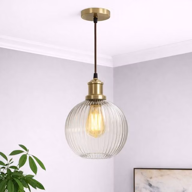 CGC Lighting Eva Ribbed Glass Globe Lampshade in Transparent – 1