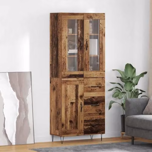 vidaXL Modern Highboard in Old Wood Brown with Hinged Doors and Internal Shelves, W/D/H: 69.5 x 34 x 90 cm – 2