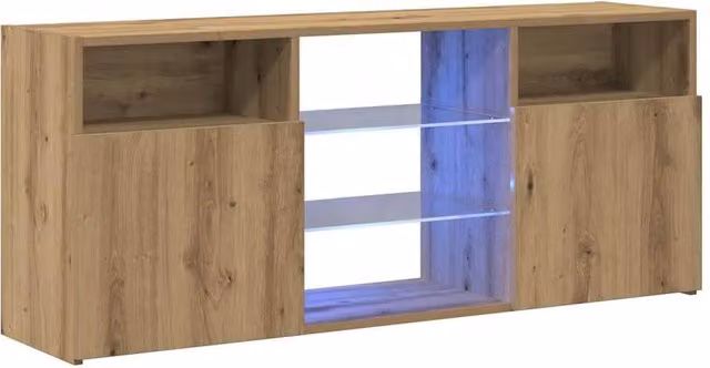 Berkfield Home Artisan Oak TV Cabinet with LED Lights in Brown, W/D/H: 120 x 30 x 50 cm – 1