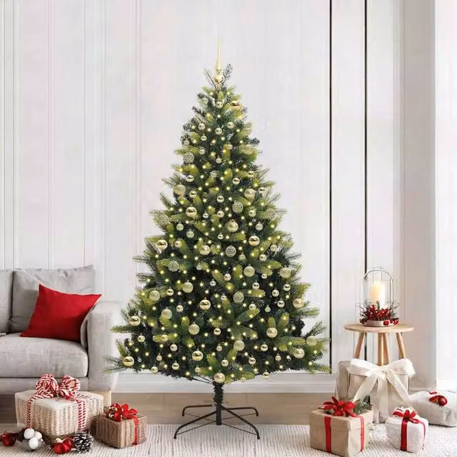 Berkfield Home Artificial Hinged Christmas Tree with 300 LEDs, Green, Height: 210 cm – 1