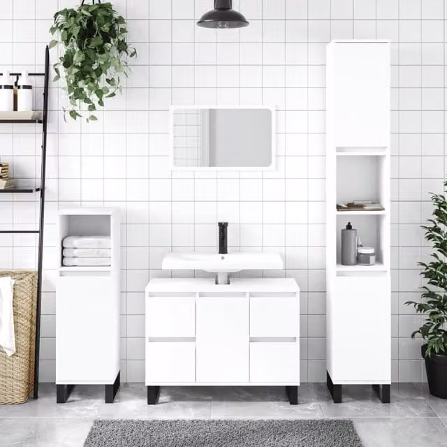 Berkfield Home White Freestanding Bathroom Cabinet with Hinged Doors and Internal Shelves, W/D/H: 30 x 30 x 100 cm