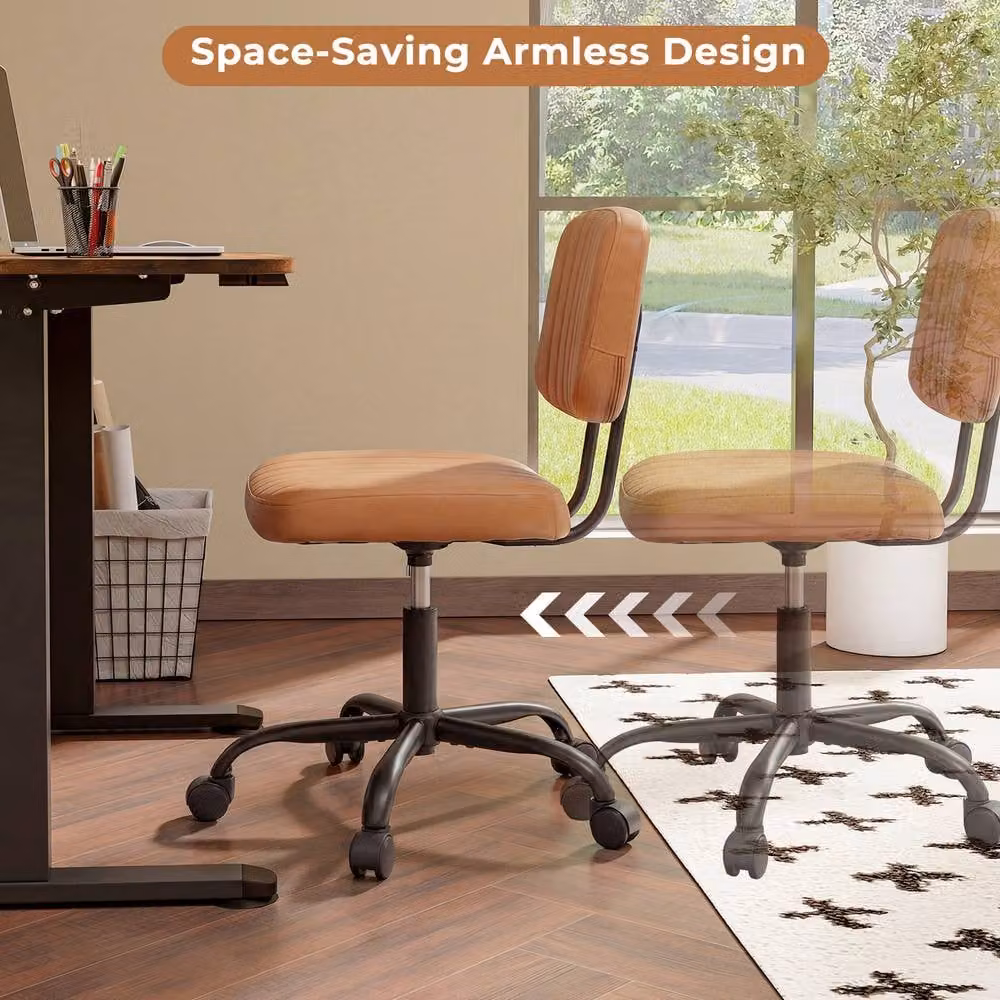 Costway Brown PU Leather Swivel Executive Office Chair with Height Adjustment – 6