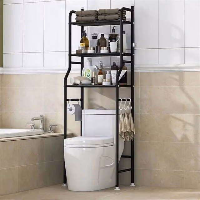 Nordara Black 3-Tier Over Toilet Bathroom Storage Rack in Matt Metal