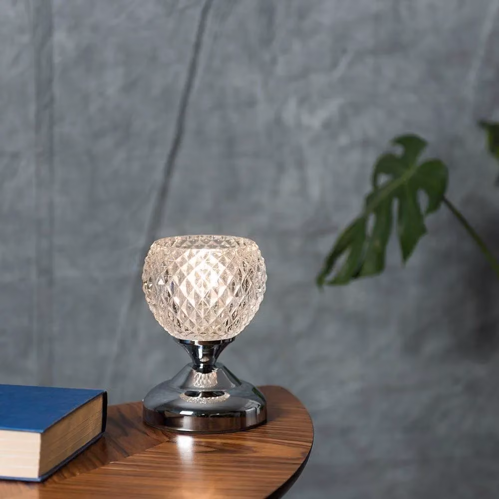ValueLights Modern Silver Chrome and Transparent Glass Dimmable Touch Table Lamp – 2